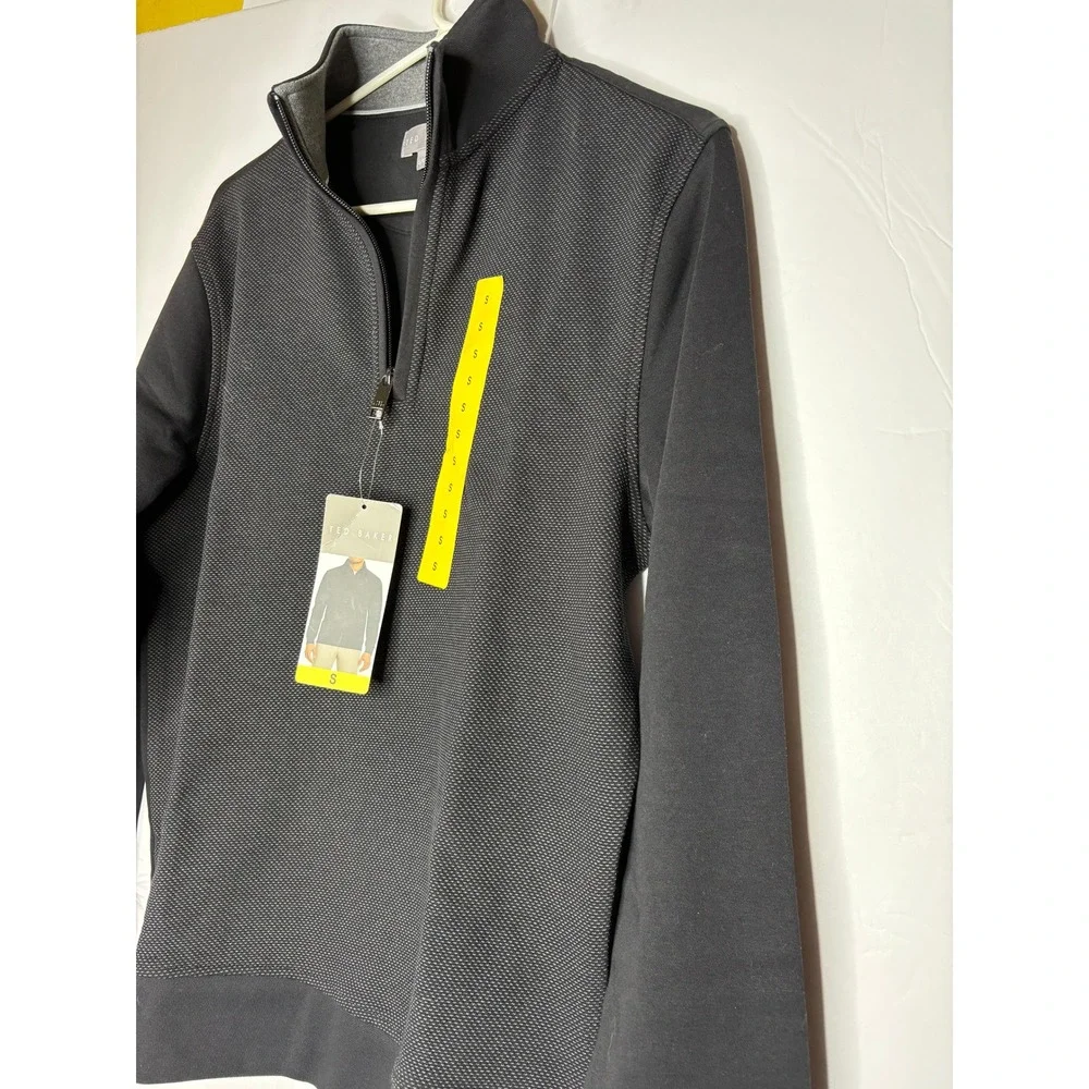 Ted‎ Baker Mens Quarter Zip Pullover Sweater Black Textured Mock Neck Small NEW - Picture 2 of 8